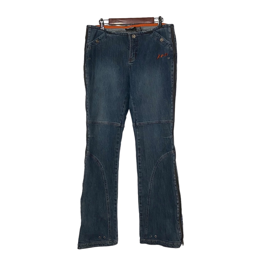 Y2K Harley Davidson Mid Rise Boot Cut Flap Back Pocket Biker Jeans Full Side Zip